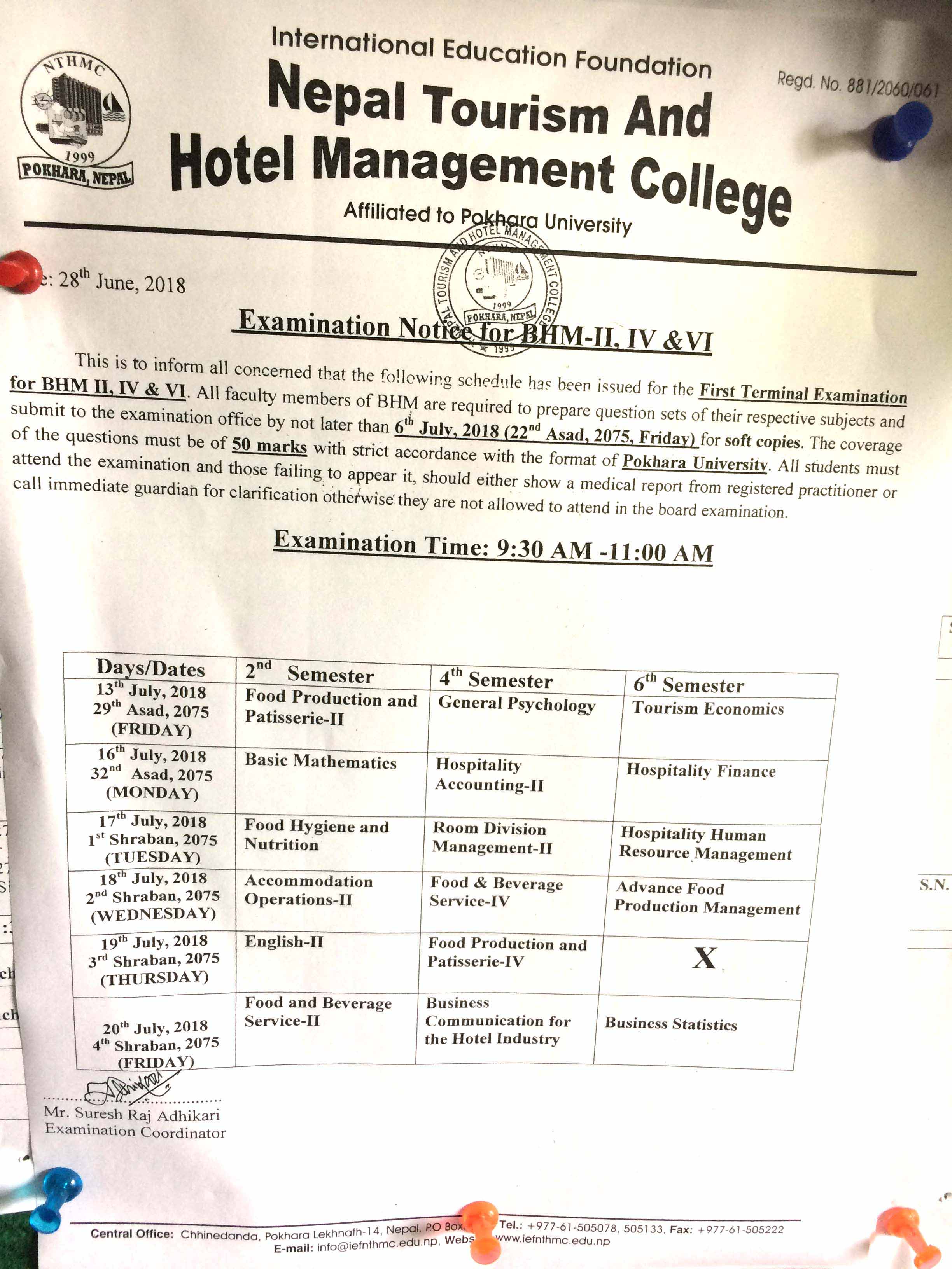 BHM Semester Examination Results Published