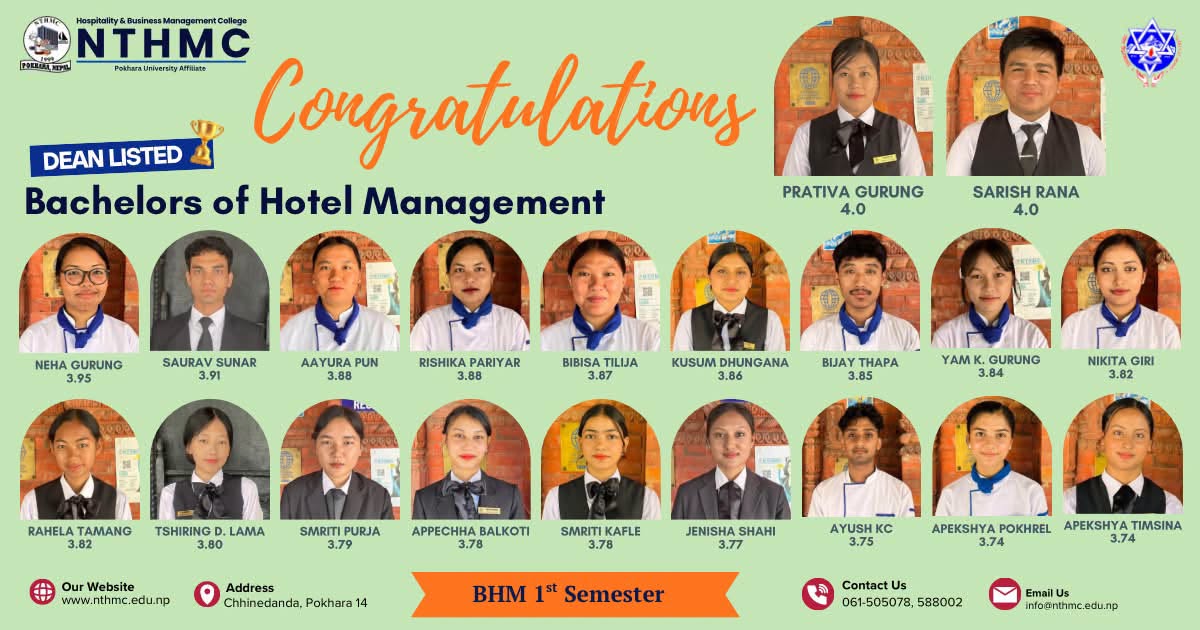 Congratulations to Our BHM First Semester Dean's List Achievers